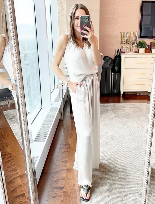 The Pink Door Silk Fray Pants Oyster