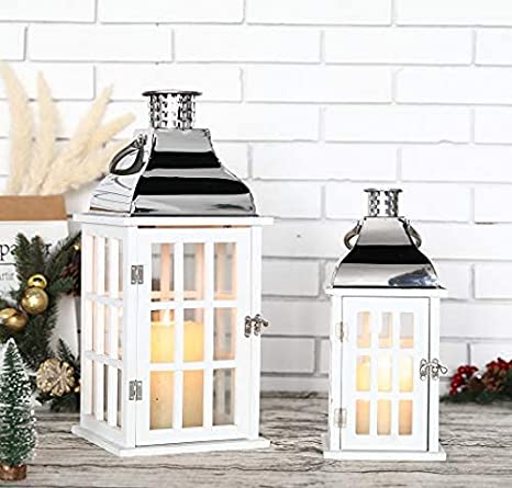 2-Piece Wood and Metal Lantern Set