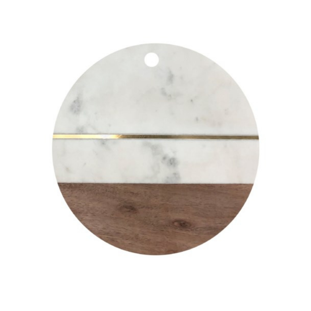 Draper Marble Serving Board | White + Brass