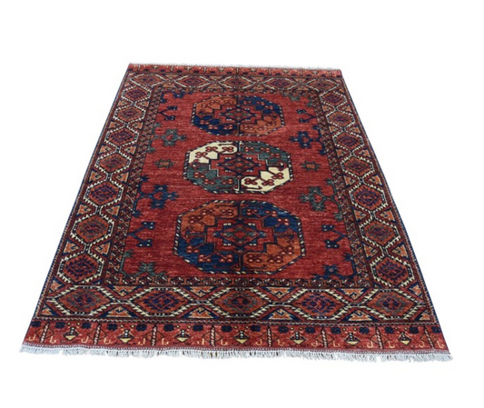 Handmade Afghan Ersari Elephant Feet Design Pure Wool Rug, No Variants