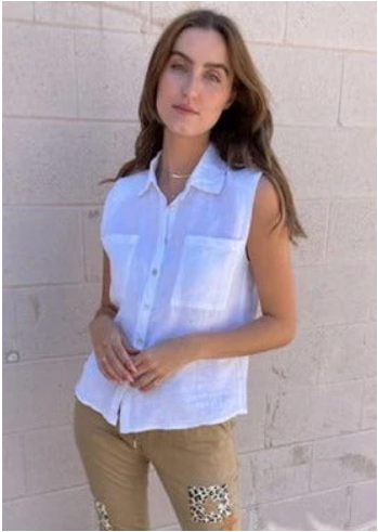 Sleeveless Padded Shirt- White