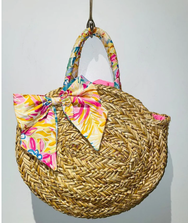 Straw Beach Bag- Pink Bow