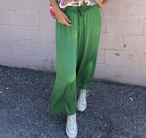 The Pink Door Silk Fray Pants Green
