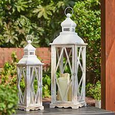 2-Piece Wood and Metal Lantern Set